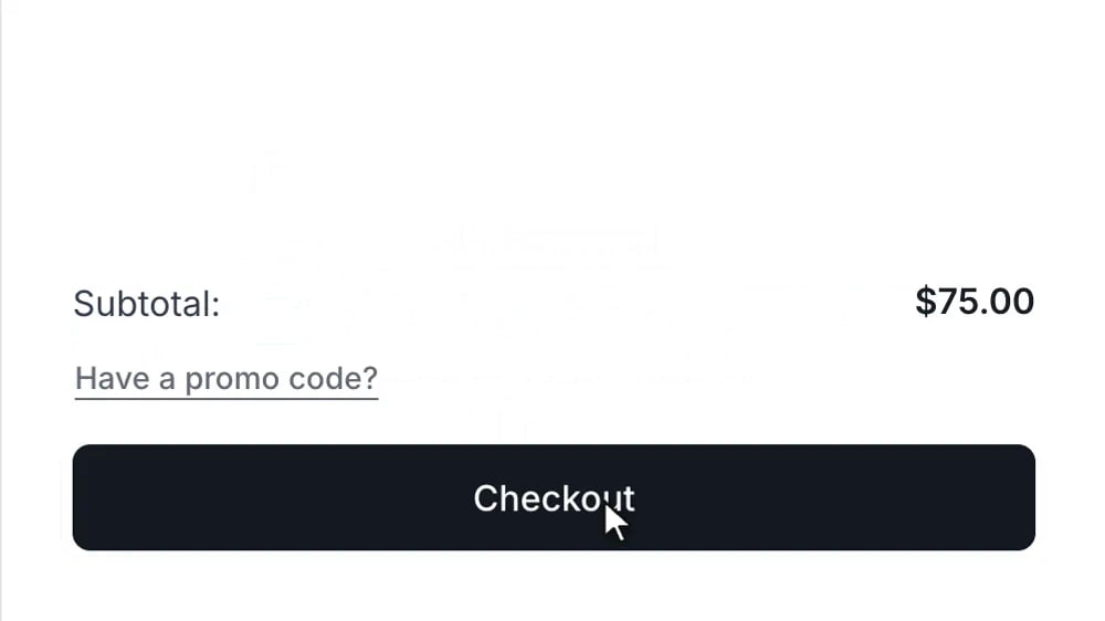 The foot of the cart with the subtotal, the promo code link and the Checkout button; the cursor presses Checkout, the Dethorned wordmark passes with the words Securing your florals, and a green check appears beside Thank you for your order